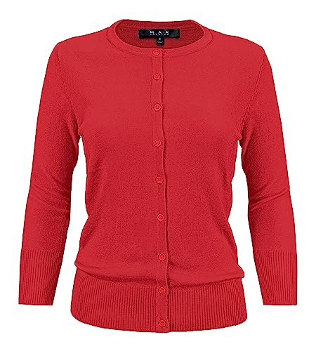 YEMAK Women's Crewneck Button Down Knit Cardigan Sweater Vintage Inspired,Tomato,2X (PLUS)