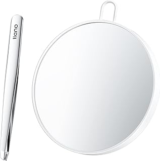 Magnifying Mirror and Tweezers Kit, llano 5X Magnifying Makeup Mirror and Stainless Steel Slanted Tweezers for Women, Portable Magnifier Travel Set for Eyebrow Tweezing (Mirror Diameter 3.5 inches)