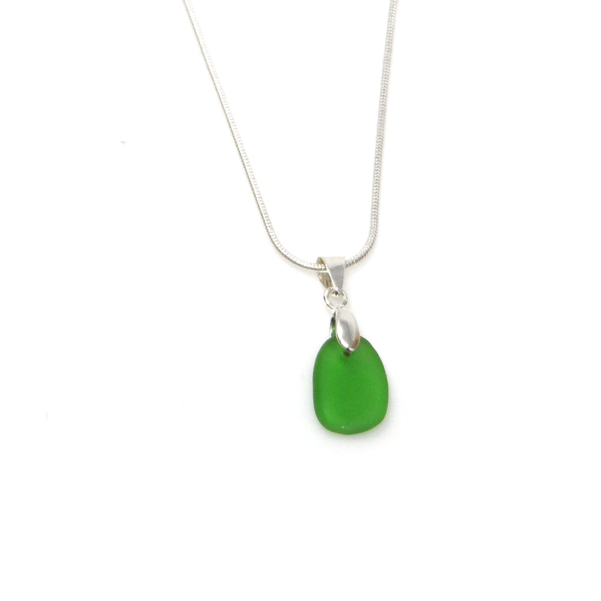 HandmadeGreen Cornish Seaglass Necklace with a 925 Sterling Bail and Snake Chain - Gift Boxed - A37