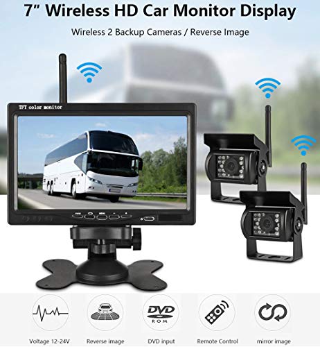 Image of EVERSECU 2pcs Wireless Vehicle Backup Cameras Plus 7 inch Monitor Parking Assistance System for RV /SUV /Van /Pickup /Truck /Trailer Rear /Side /Front View System Switchable