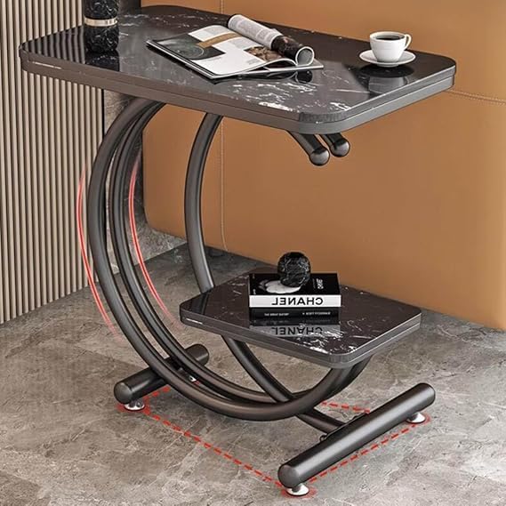 Image of Coffee Table for Living Room End Tables Beside Table with Metal Legs Small Accent Snack Nightstand for Multipurpose Square Table (Full Black)