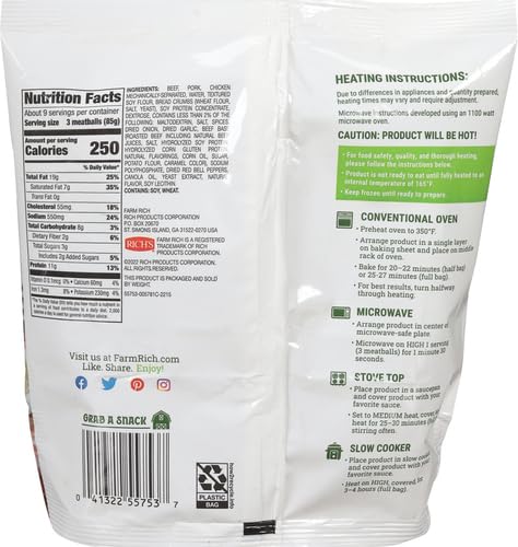 Farm Rich Italian Style Meatballs Made with Beef Pork and Authentic Bread Crumb Recipe Fully Cooked Frozen 26 — view 2