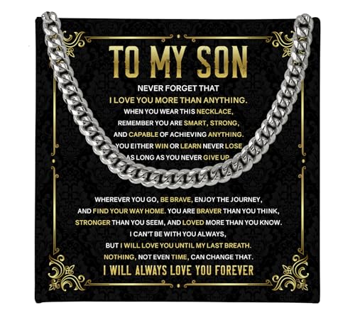 To My Son Cuban Link Chain Necklace from Mom and Dad Meaningful Mens Gift of Love and Strength Message Card and Gift Box Inspirational Jewelry for Men and Teens on Birthday or Christmas #1