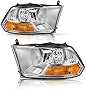 Bingbingmotor BRYGHT Headlight Assembly Fit for 09-12 Dodge Ram 1500 2500 3500 Passenger and Driver Side Halogen Replacement OE Headlamp, Chrome Housing & Amber Reflector (Only Fit Dual Beam Model)