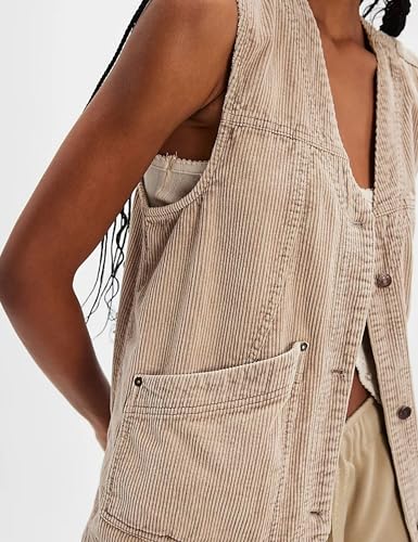Womens Oversized Corduroy Vest Button Down Casual Outwear Waistcoat Sleeveless Jacket with Pockets3