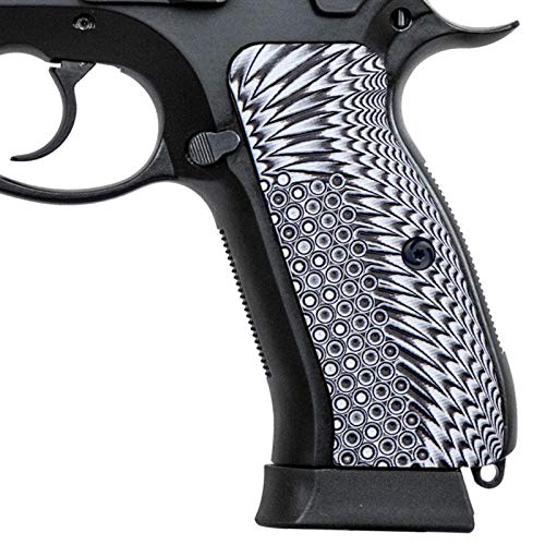Guuun G10 Cz Grips For Cz 75 Custom Full Size Sp-01 Pistol Grips - Ops Eagle Wing Texture - White/Black #TOP25