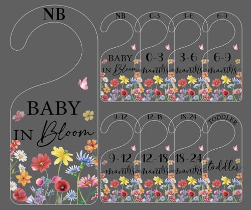 JarThenaAMCS 8Pcs Wildflower Baby in Bloom Acrylic Baby Closet Size Dividers Clear Hanging Closet Organizers Newborn to 24 Months Thicken Wardrobe Organizer