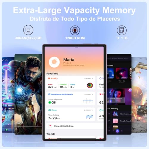Image of Android 15 Tablet, 30GB RAM + 128GB ROM 1TB TF, 2026 Tablet with Keyboard and Mouse, 10.1 inch Touchscreen, 8000mAh Battery, Incell Display, 2.0GHz, Gemini AI, 5G WiFi, BT 5.0, GPS - Metal Purple