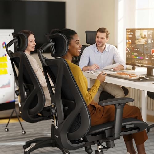 Image of ELABEST T23 Ergonomic Mesh Office Chair, High Back Computer Desk Chair, Breathable AirMesh with Dual-Move Lumbar Support, 3D Armrests & Headrest, Tilt Lock,Big and Tall for Home Office(Onyx)