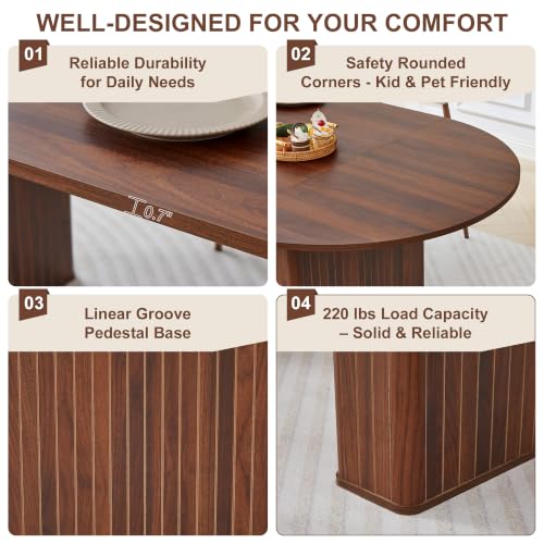 Image of weselon 78.7 inch Oval Dining Table for 6-8 People, Large Kitchen Dining Table with Fluted Pedestal Base, Modern Minimalist Dining Room Table with 3-Piece Tabletop, Walnut (Chairs Not Included)