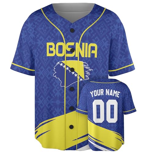 Custom Bosnia and Herzegovina Baseball Jersey - Camiseta deportiva personalizada del equipo orgullo bosnio con nombre y número miniatura 1