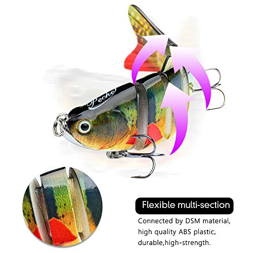 Esche Artificiali Mare,Esca Snodata Pesca,Esca Artificiale Traina Swimbait Pike Trota Luccio Spigola Black Bass,Esche Pesci Finta Lucioperca Plastica,Wobbler 3D Kit,Fishing Lure Hard Bait Set of 5