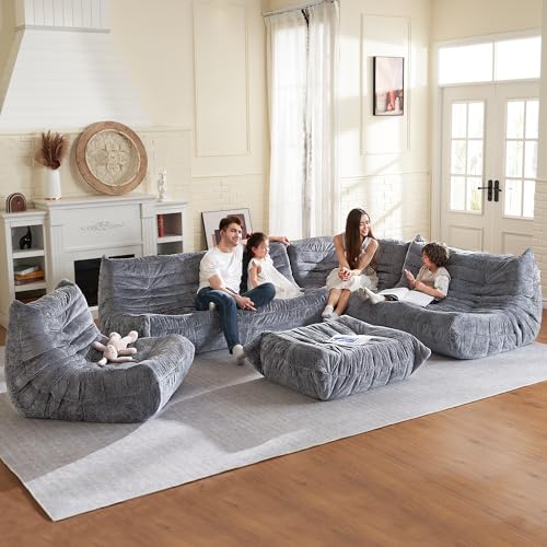 Image of Giant Bean Bag Chairs Lazy Sofa for Adults,Corner,Grey | Memory Foam Bean Bag Chairs,Fireside Corner Chair,Lazy Floor Corner Sofa for Living Room, Bedroom, Dorm, Office