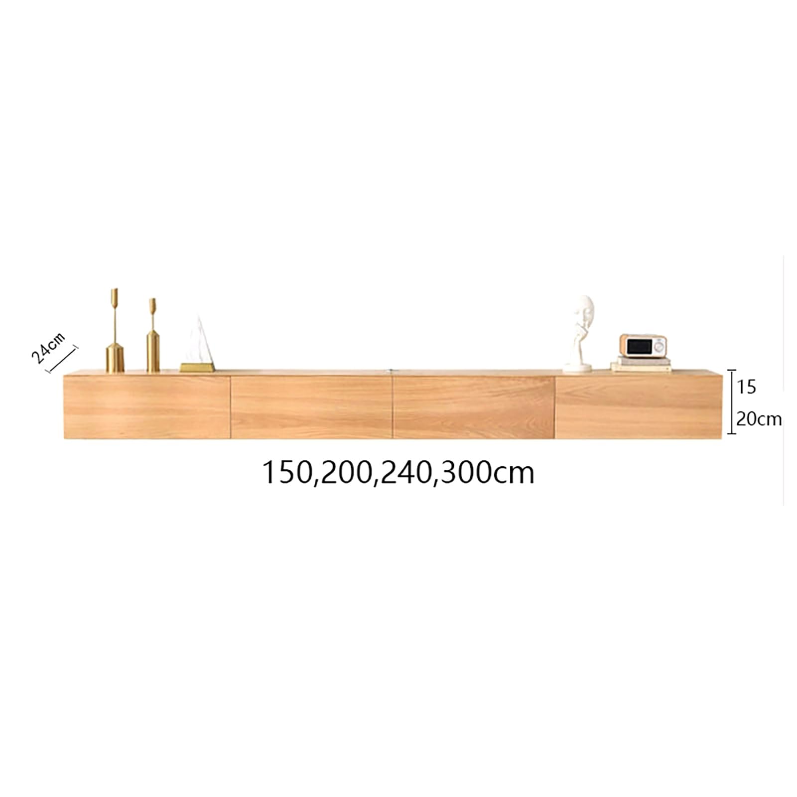 Mobile TV Sospeso, Console Multimediale In Legno Con Ante A Ribalta E Cassetti, Mobile Porta TV A Parete, Console Multimediale Per Lettore DVD, Decoder, Console Per Videogiochi(Natural,200x24x20cm)