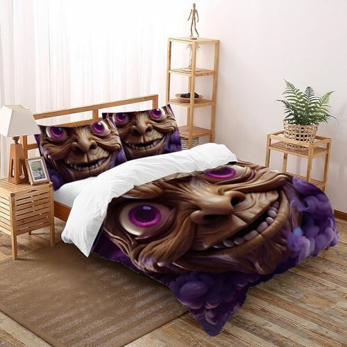 Parure Grimace Violette : housse de couette zippée anti-glissement pour lit double