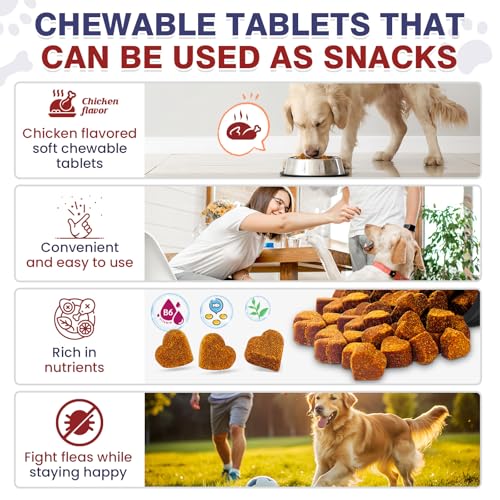 Flea and Tick Prevention for Dogs Chewable Omega Skin and Coat Chews for Dogs Natural Pet Oral Flea Chewables Increase Hair Shine Nutritional Supplements 200 Soft All Breeds Ages Chicken Flavor
