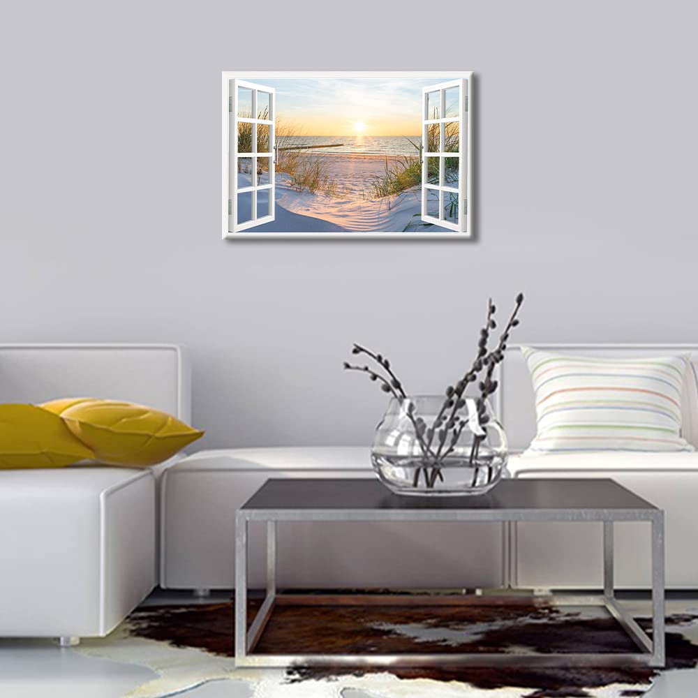 TISHIRON 3D Window Effect Window View Landscape Canvas Wall Art Nature Pictures for Canvas Wall Decor for Living Room Bedroom Office Framed Prints Ready to Hang - Image 2
