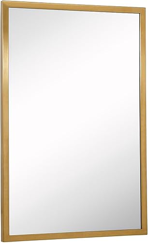Hamilton Hills Espejo con marco dorado de 30 x 40 pulgadas, grandes espejos rectangulares de baño para pared, panel de vidrio flotante con borde,