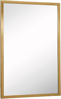 Hamilton Hills 24x36 inch Brushed Gold Metal Frame Full Length Mirror | Commercial Industrial Contemporary Rectangle Mirrors | Wall Mounted Mirror for Bathroom Vanity | Hangs Horizontal & Vertical