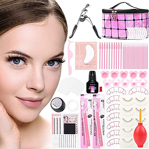 DouborQ 21 Pcs Eyelash Extension Practice kit,False Eyelashes Glue Tool Exercise Set for Makeup Practice Eye Lashes Graft (Pink)
