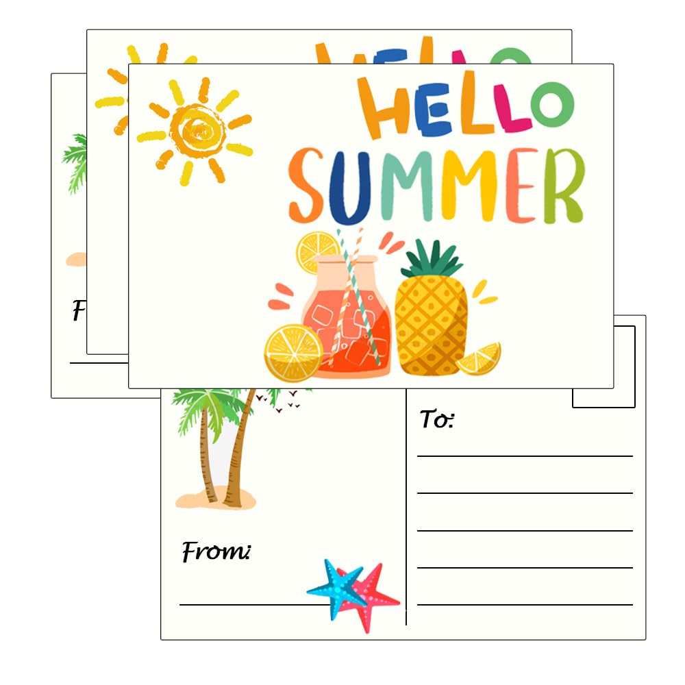 Hodmopli Set of 50 Hello Summer Postcards,4×6 Inch Hello Sunshine Summer Notes Cards Warming Gifts Postcards
