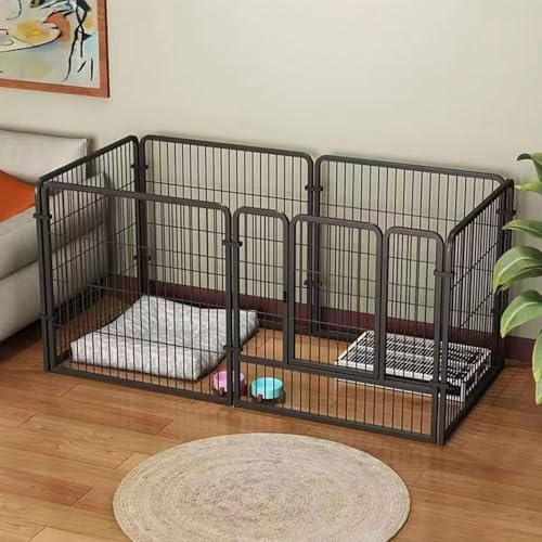 ROUNY Dog Playpen 6 Panels Indoor Doggy Fence Exercise Pen Portable Puppy Kennel Heavy Duty Metal Enclosure Outdoor Crate Cage for Small Medium Dogs Rabbits Cats 120 X 60 X 60cm Black
