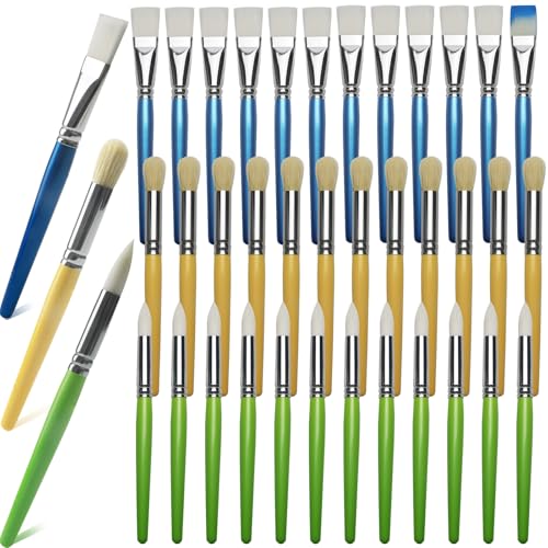 Bulk Paint Brushes for Kids Variety 36 Pcs, Back to School Toddlers PaintBrushes, Flat & Round Mop Painting Sets for Children & Classrooms，Short...