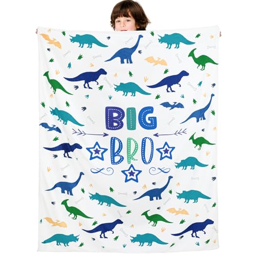 Buryeah 60 x 50 Big Brother Gift Brother Blanket Blue Dinosaur Flannel Throw Blanket Soft Warm New Big Bro Announcement Bro to Be Gifts for Baby Shower Birthday Party Supplies