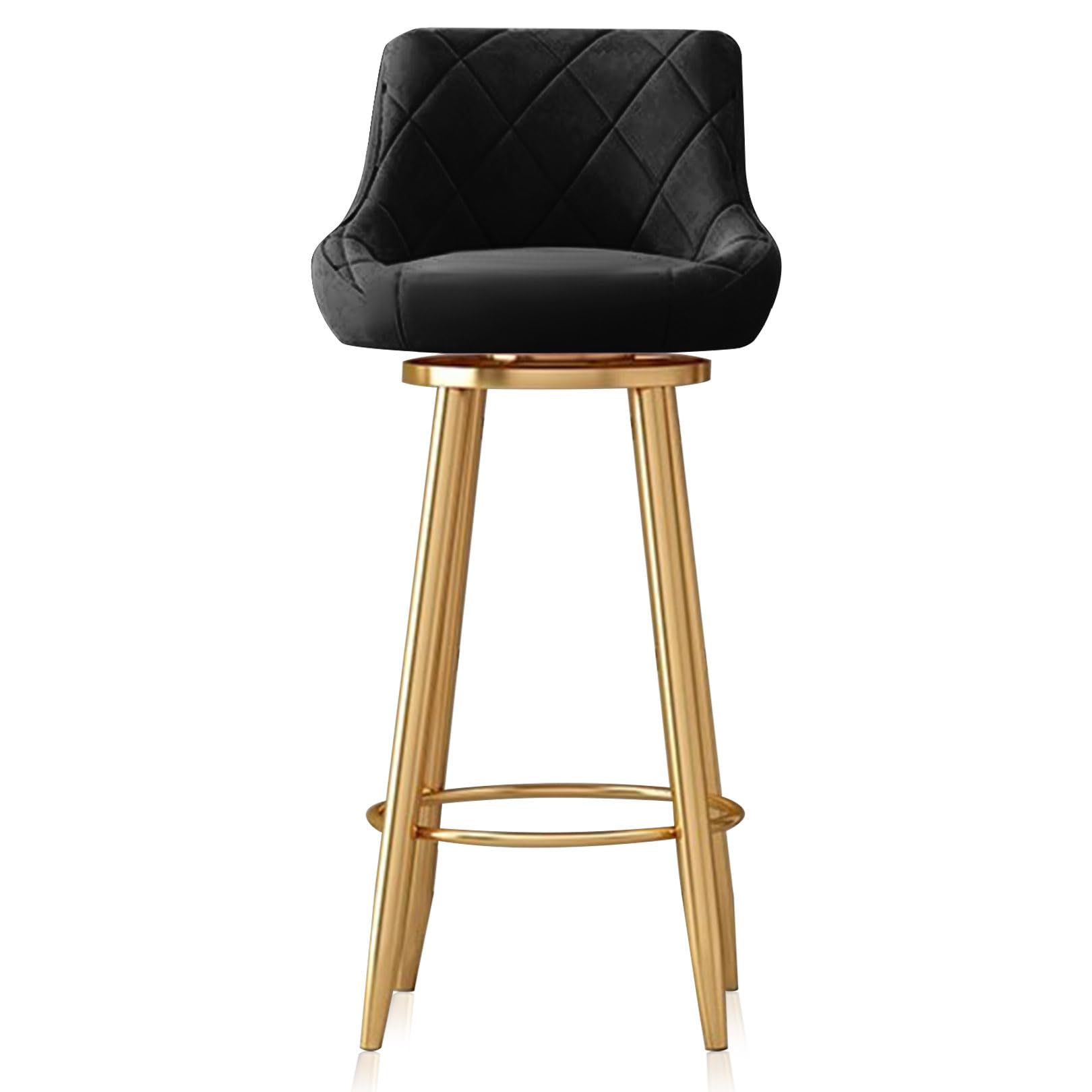 Guyifuny Juego de 1 Taburete de Bar para Cocina, taburetes giratorios de Terciopelo, taburetes Altos sin Brazos, reposapiés Dorados y Estructura tapizada para Isla de Cocina, Negro, 65 cm