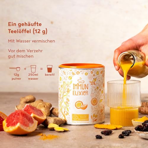 Immun-Elixier | 450g | Immunsystem Stärken | mit Vitamin C, D & K2 pulver, Quercetin, Acerola, Kurkuma, Hagebutten, Selen, Zink, Camu, Echinacea & NAC zur Unterstützung des Immunsystems | Alpha Foods