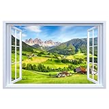 loyfreeyo ウォールステッカー 窓 壁紙 アートポスター ウォールシール 絵画 風景画 アートパネル インテリア絵画 大きい 偽窓ステッカー 風景ステッカー 海 花 植物 おしゃれ 北欧 防水 自然風景 3d立体 賃貸 壁飾り (小さな町C,120cm*80cm)