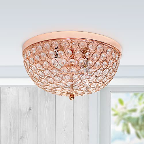 Elegant Designs FM1000-RGD Elipse Crystal 13 Inch Modern Metal 2 Light Bowl Shaped Ceiling Flush Mount Fixture, Rose Gold thumb #4