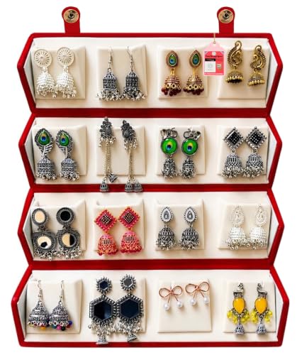 Image of LUCES Velvet 16 Pair Earrings Organizer Jewellery Box For Women and Girls Pack of 1 Cream