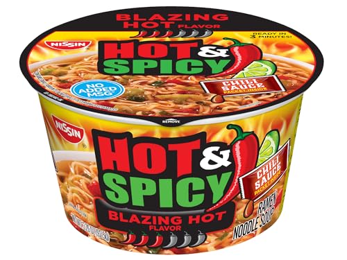Image of Nissin Hot & Spicy Ramen Noodle Soup, Blazing Hot, 3.32 Ounce (Pack of 6)