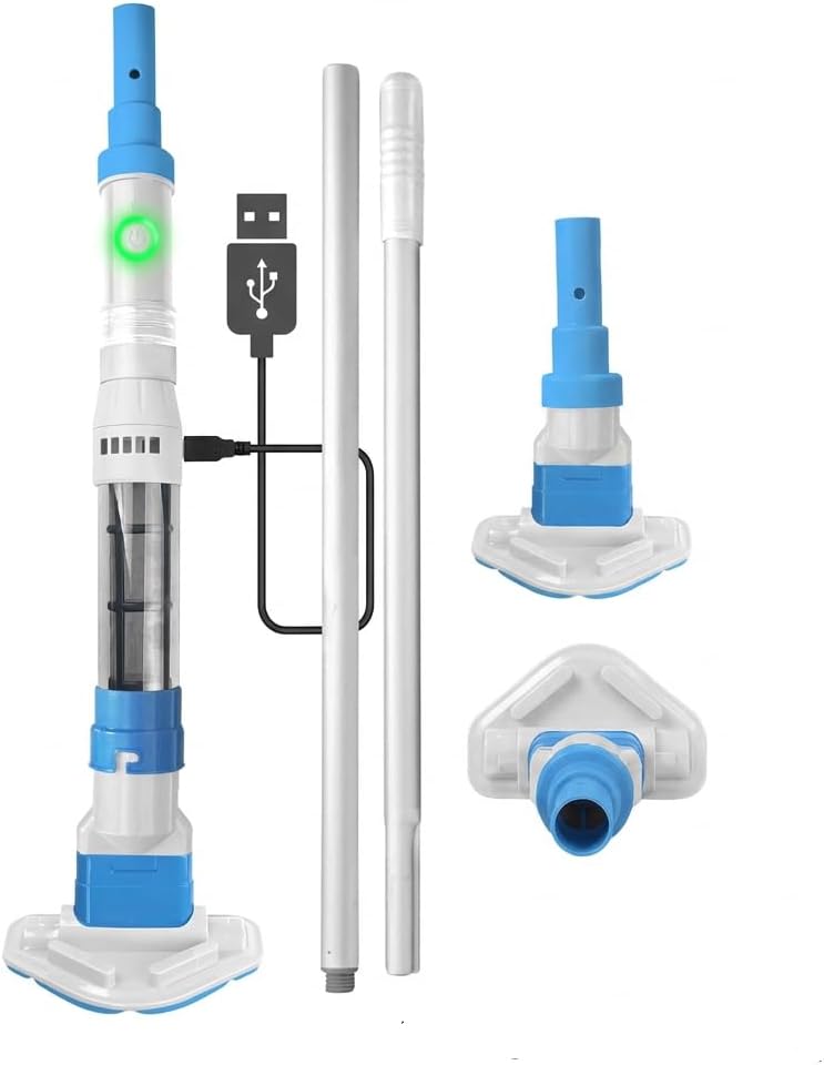 Cordless Handheld Pool Vacuum with 13.2 Gal/Min Powerful Suction, Rechargeable Spa and Hot Tub Vacuum Cleaner, Portable Small Pool Vacuum for Above Ground Pools, Inflatables & Steps, 2 Brush Heads