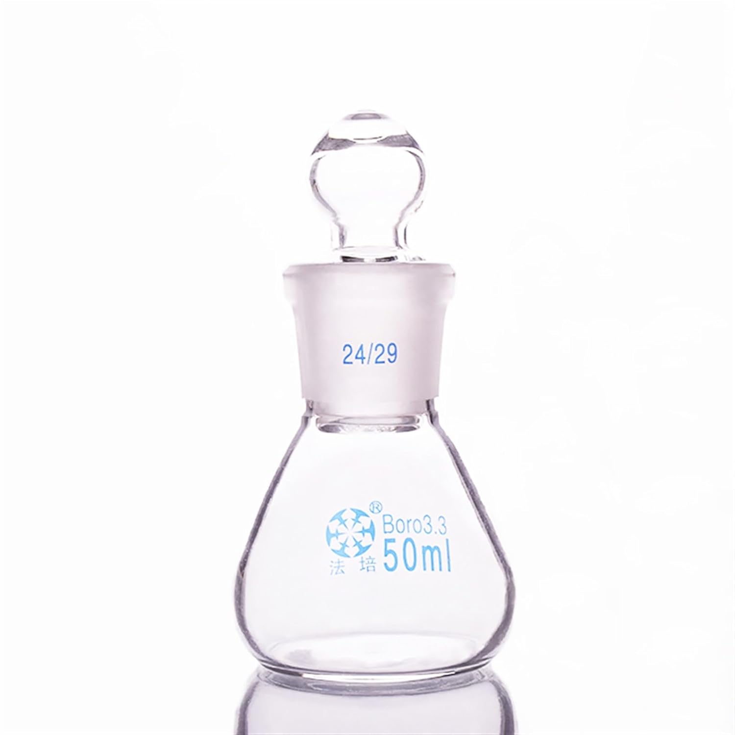 Lab Flask Conical Flask with Standard Ground-in Glass Stopper,Capacity 50ml,Joint 24/29,Erlenmeyer Flask with Standard Ground Mouth