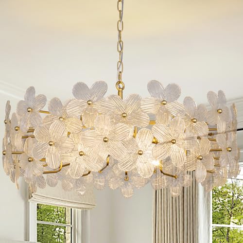 Wellmet 32 Inch Gold Glass Chandelier, Modern Crystal Chandeliers for Dining Room, Contemporary Round Glass Ceiling Light for Living Room Bedroom, Entryway, Foyer, Kitchen - image 1