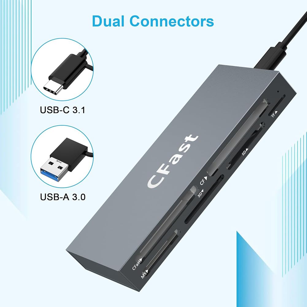 CFast czytnik kart USB C, wielofunkcyjny czytnik kart 6 w 1, 5 Gb/s, do czytnika kart CFast/CF/MS/SD/TF/XD