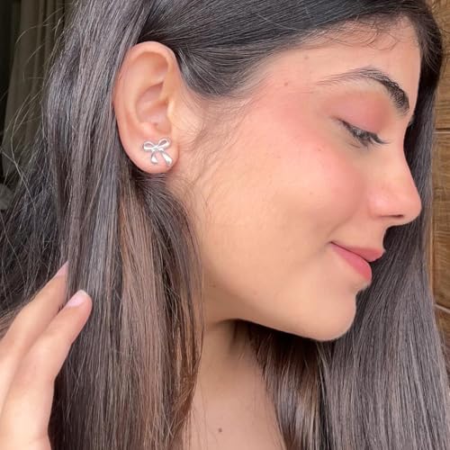 Image of Silver Bow Stud Earrings for Women & Girls | Minimal Knot Design Earrings