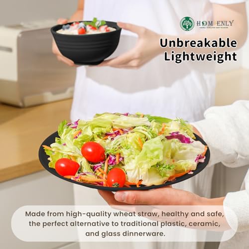 Image of Homienly 16-Piece Wheat Straw Dinnerware Sets, Reusable Unbreakable Plates and Bowls Sets,Cups,Service for 4, Premium Dishwasher and Microwave Safe Dish Sets for Kitchen,Outdoor - Black