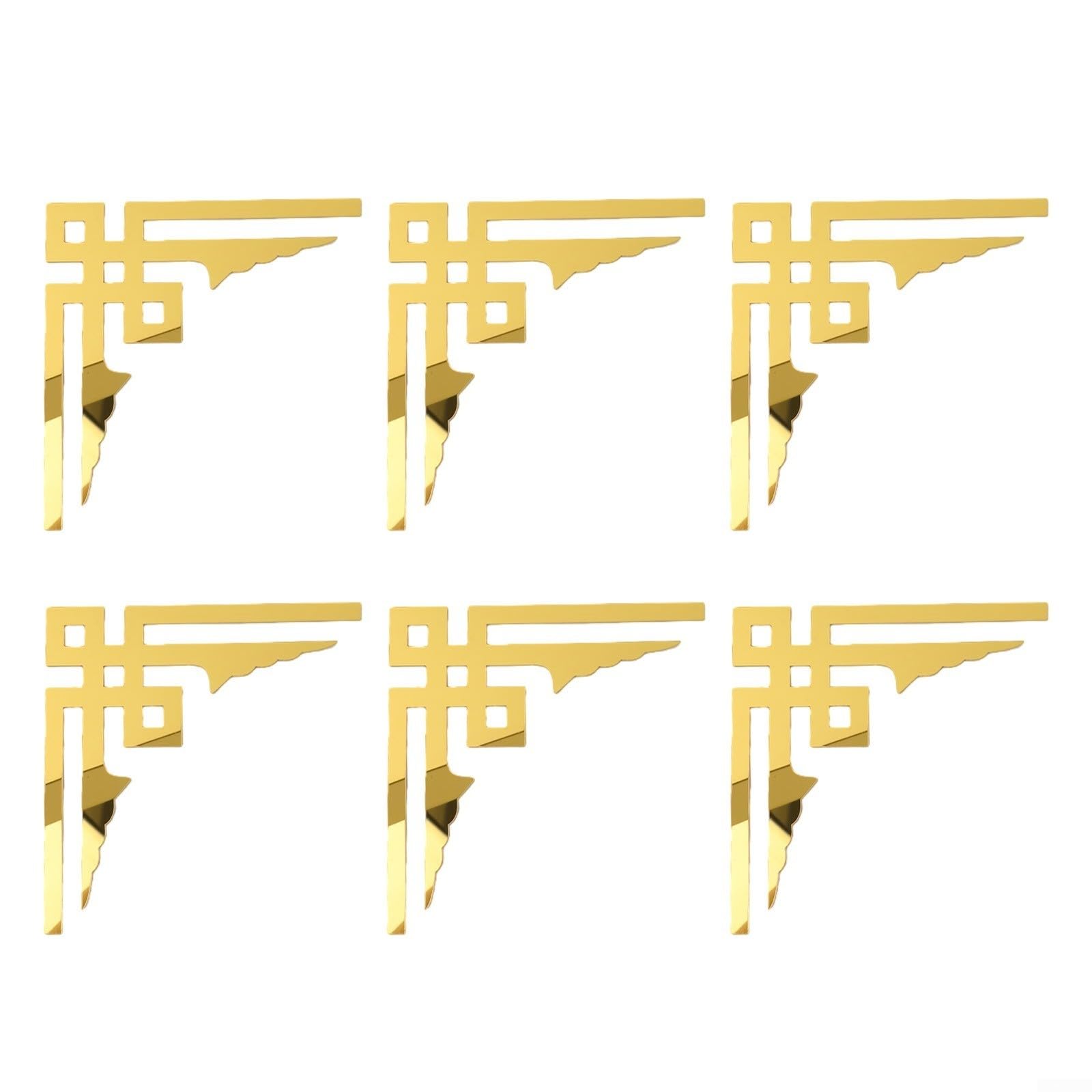 BlesConi 6 Pack Acrylic Mirror Wall Decals Diagonal Corner Stickers for Background Wall Decor Home Interior Design(gold)