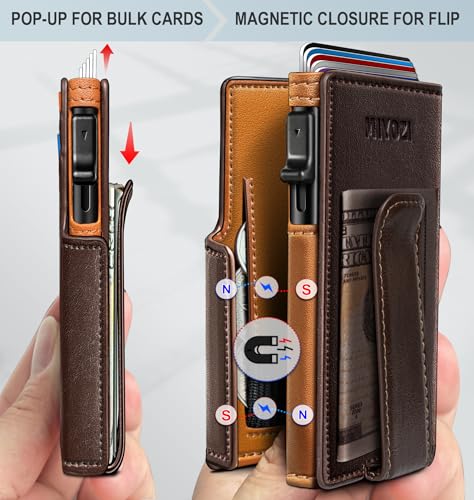 Wallet for Men with Money Clip Coins Pocket ID Window Gift Boxed,Slim Smart Front Pocket RFID Blocking Wallet Pop-up Card Holder in Magnetic Leather Flip 3.9"x 2.7"3