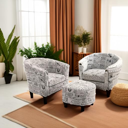 Belleze Accent Chair With Ottoman Set Modern Upholstered Curved
