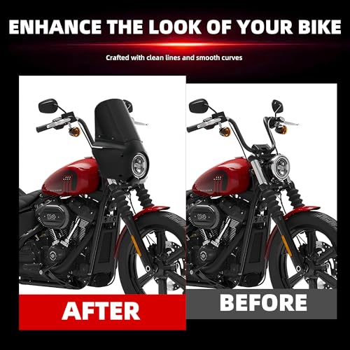 Image of FATECIM Motorcycle 5.75 inch Headlight Fairing with 13 inch Black Windshield Windscreen & 48-58mm Mounting Kit Headlight Extension Block For Harley 2018 2019 2020 2021 2022 Softail FXBB Street Bob