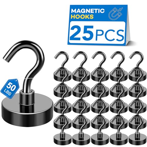Image of LOVIMAG Magnetic Hooks, Cruise Essentials 2026, 25 Pack-50LBS | Heavy Duty Strong Magnet Hook for Cruise Cabin, Refrigerator Fridge, Ship, Classroom, Kitchen Grills, Black