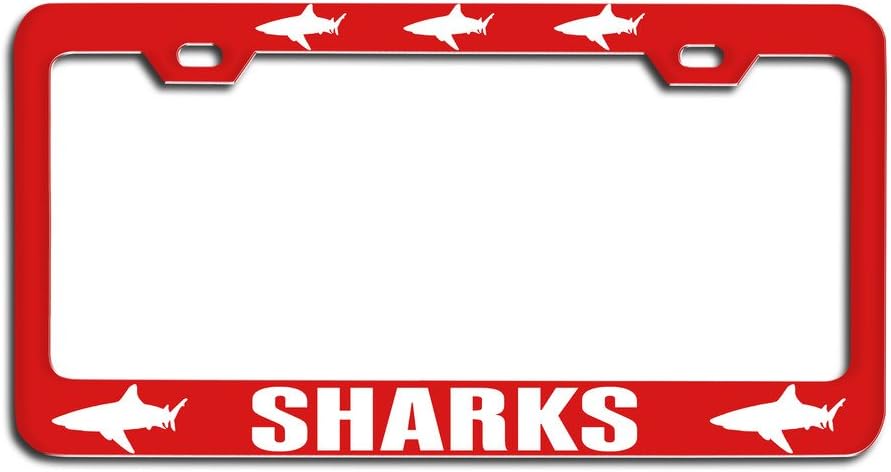 Makoroni - Sharks Red Steel License Plate Frame, License Tag Holder