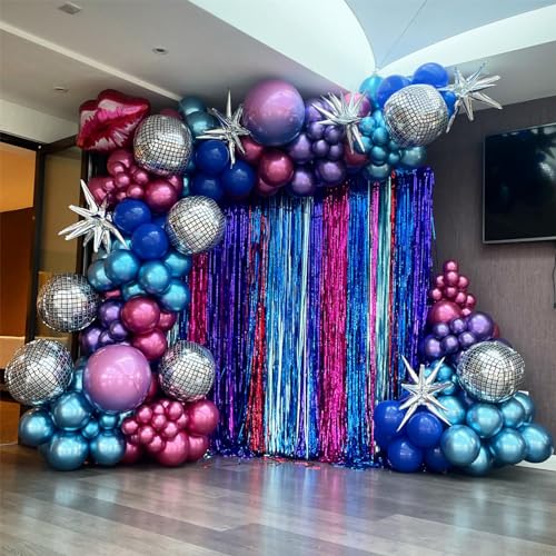 Metallic Balloon Arch Garland Kit, Disco Party Decorations with Chrome Rainbow Colorful Purple Teal Red Hot Pink Blue Balloons Disco Ball Balloons for 80s 90s Theme Birthday Anniversary Party Supplies - Thumbnail 5