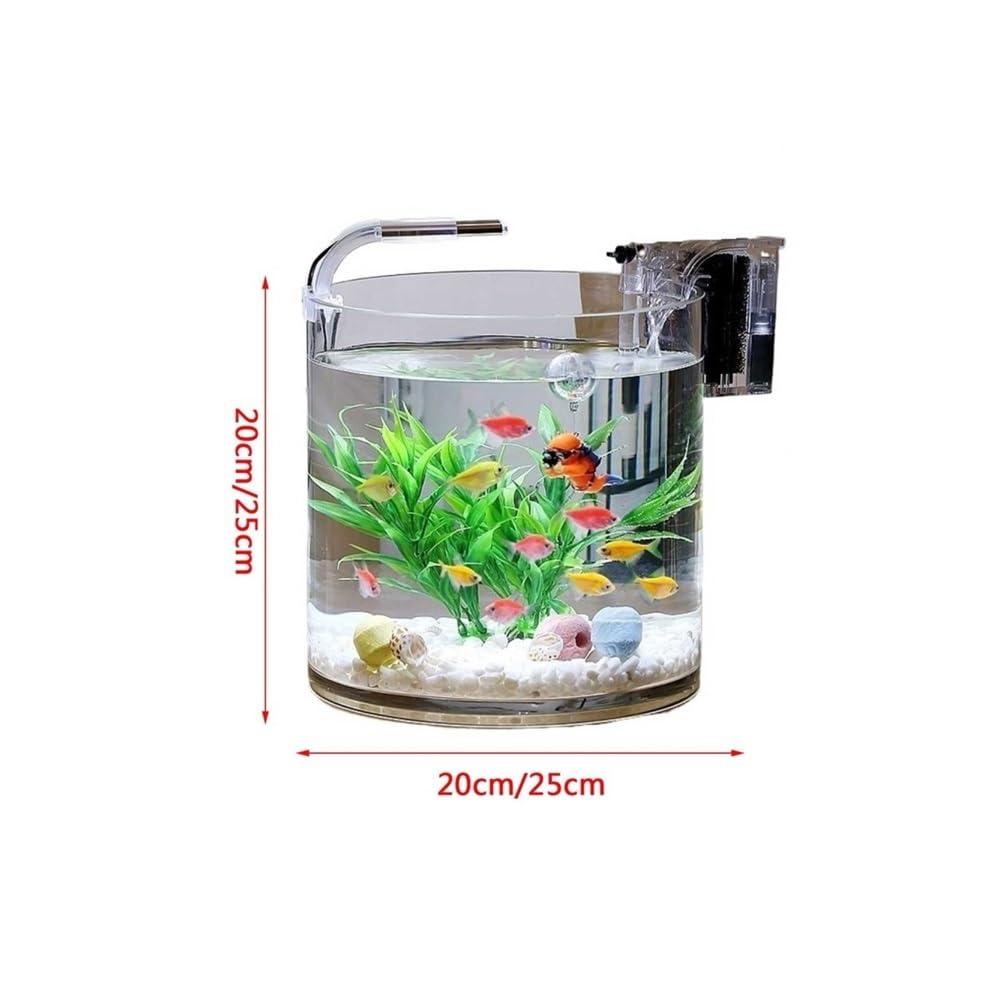 Aquarium Transparentes Glas-Aquarium for Wohnzimmer, Büro oder Schreibtisch, zylindrisch(20cm)