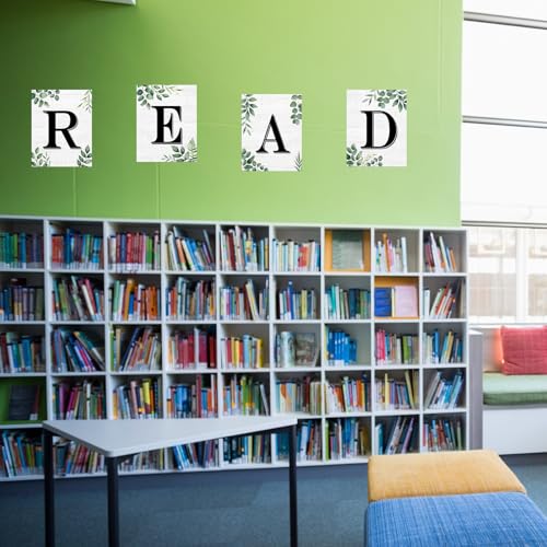 Image of COCHIE Reading Posters for Classroom Decorations, Library Reading Corner Decor, Read Signs Poster Bulletin Board Set of 4, Pre-k Preschool Kindergarten Classroom Wall Decoration (Leaves)