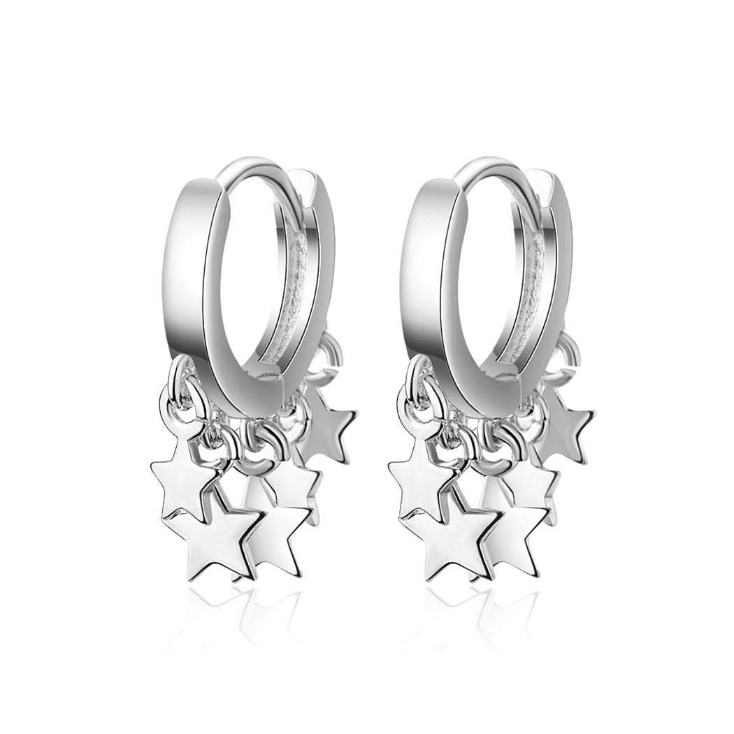 Chereda Pendientes de aro de plata con muchas estrellas, para mujer